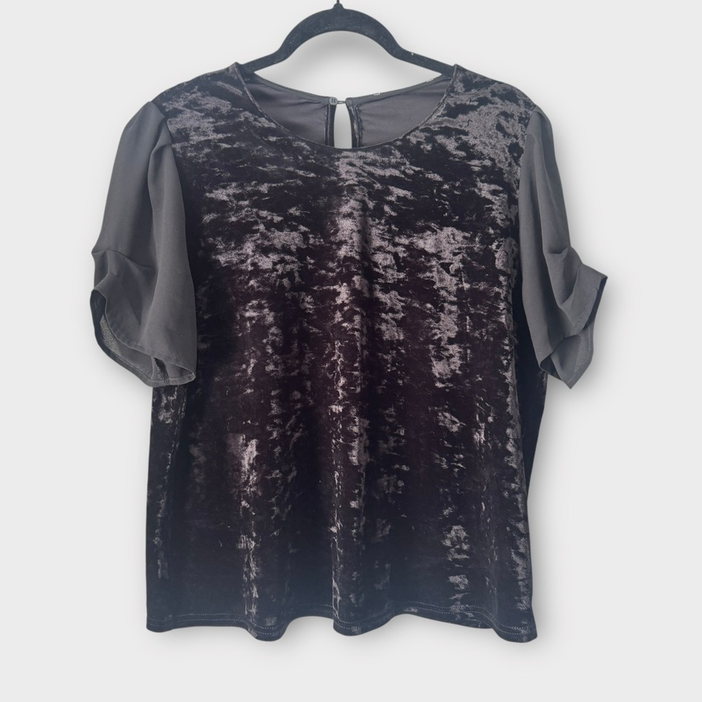 Collective Concepts black velvet blouse with sheer flutter sleeves